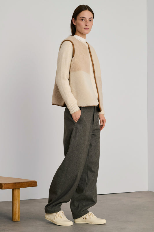 Gilet Réversible Sans Manches Vinh - Ecru/Beige - Cuir - Femme