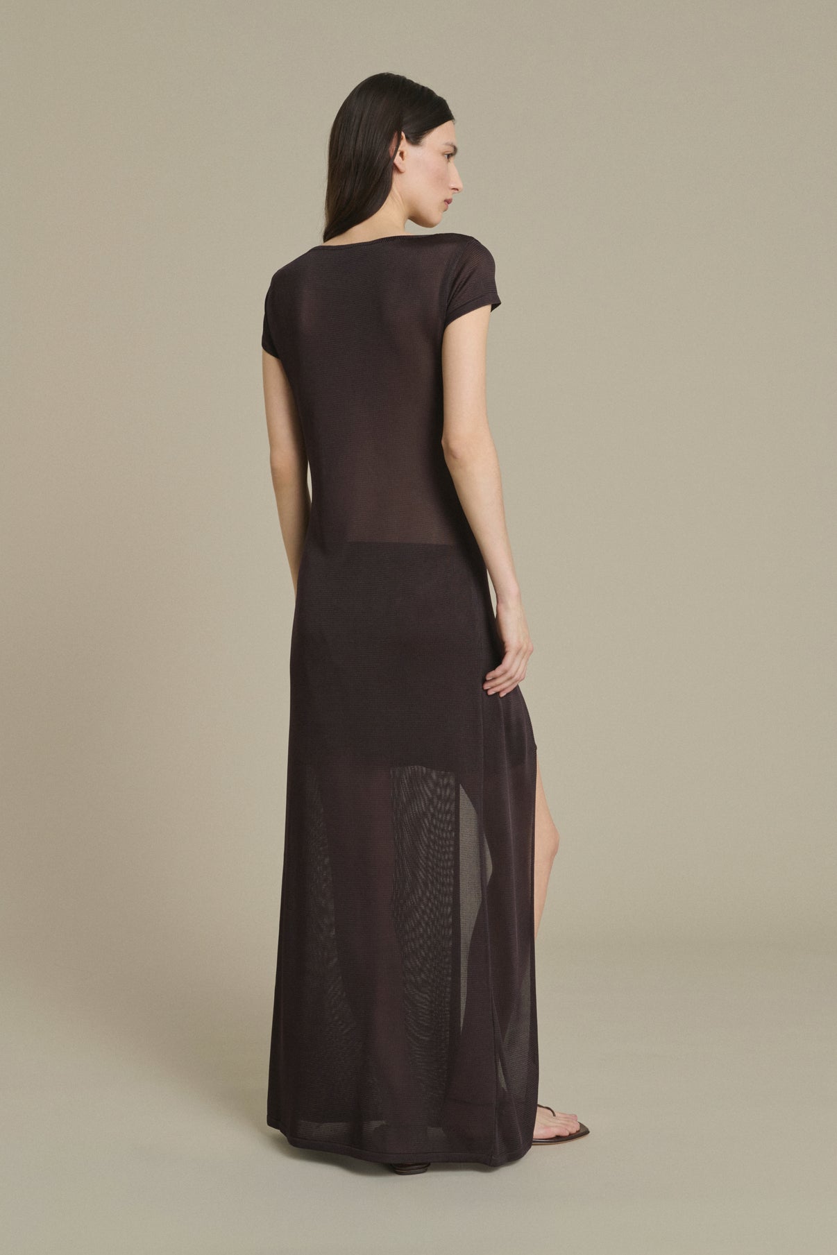 Ornella long mocha slit dress Soeur & TL180 - Soeur vue 2
